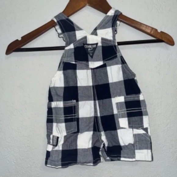Kid's Oshkosh B'Gosh Navy Blue & White Plaid Overalls - Picture 8 of 8